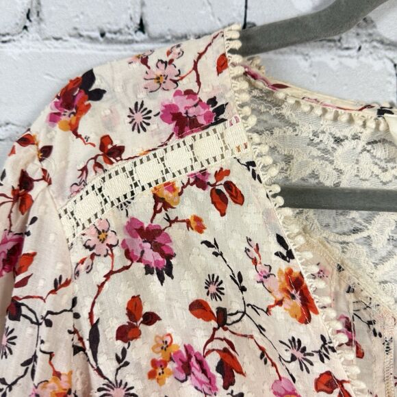 Anthropologie Puff Sleeved Lace Buttondown Top Blouse Multi Floral Boho - Picture 7 of 16